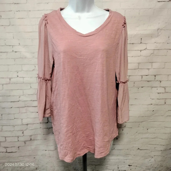 Umgee Sz Small Top Dusty Pink Flutter Ruffle Sleeves Boho Peasant Lightweight - Picture 1 of 10